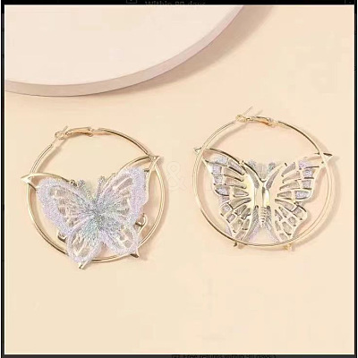 Alloy & Embroidery Cloth Hoop Earrings FS-WG7CC6D-01-1