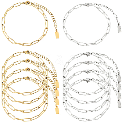 12Pcs 2 Colors 304 Stainless Steel Paperclip Chains Bracelets for Men Women BJEW-SC0001-62-1