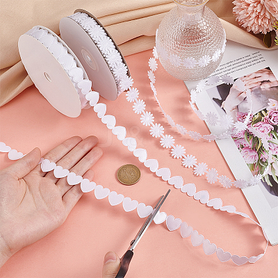 2 Rolls 2 Styles Heart & Flower Polyester Lace Ribbon OCOR-PH0004-66A-1