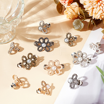 24Pcs 6 Colors Flower Shape Plastic Bead with Zinc Alloy Adjustable Jean Button Pins FIND-GO0002-80-1
