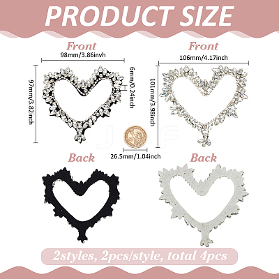 4Pcs 2 Styles Glass Rhinestone Iron on/Sew on Patches PATC-FG0002-71-1
