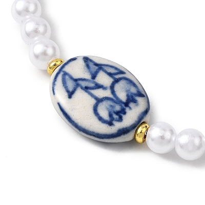 ABS Plastic Imitation Pearl & Handmade Porcelain Beads Bracelets BJEW-JB12837-1
