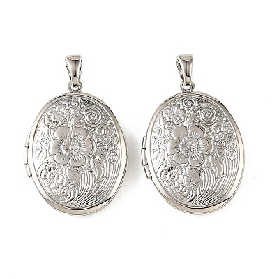Floral Embossed Brass Locket Pendants KK-CBA7157-01P-1