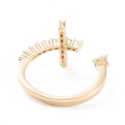 Brass Micro Pave Clear Cubic Zirconia Cuff Rings RJEW-F102-10G-1