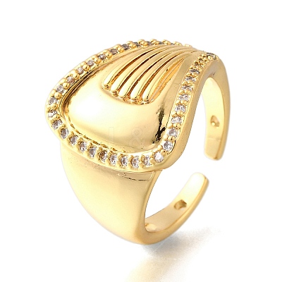 Brass Micro Pave Cubic Zirconia Adjustable Open Cuff Rings for Women RJEW-K292-12G-1