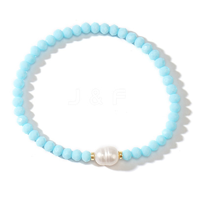 Glass & Brass Beads Stretch Bracelets LN0017-4-1