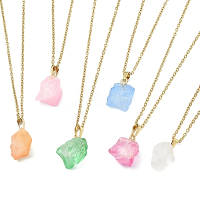 Dyed Natural Quartz Crystal Nuggets Pendant 304 Stainless Steel Cable Chain Necklaces NJEW-JN06185-1
