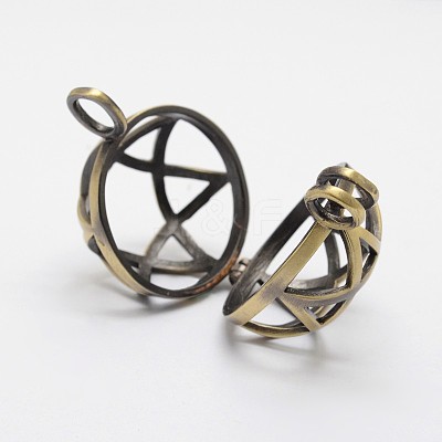 Filigree Round with Star of David Brass Locket Pendants KK-N0093-10AB-RS-1