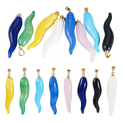 8Pcs 8 Style Handmade Lampwork with Brass Pendants KK-TA0002-22-1