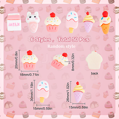 50Pcs Opaque Resin Decoden Cabochons CRES-SC0002-46-1