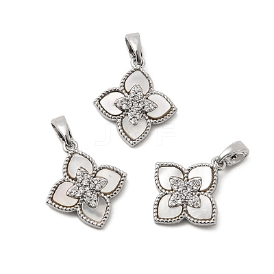 Natural Shell & Clear Cubic Zirconia Pendants KK-G553-13P-1