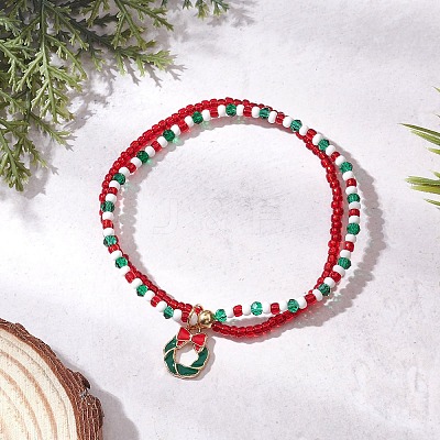 Christmas Glass Seed Beads & Glass Beads Multi-layered Bracelets BJEW-MZ00240-02-1