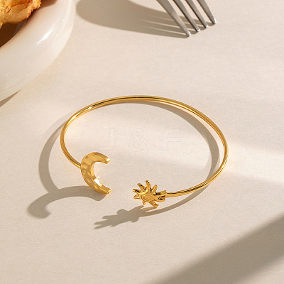 304 Stainless Steel Textured Sun Moon Open Cuff Bangles for Women SA-CBA5CC3-01G-1