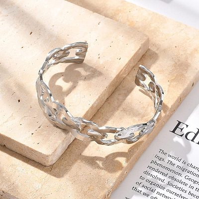304 Stainless Steel Hollow Cuff Bangles for Women BJEW-B108-05G-1