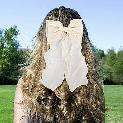 2Pcs 2 Colors Big Bowknot Organza Hair Barrettes AJEW-CP0008-32-1