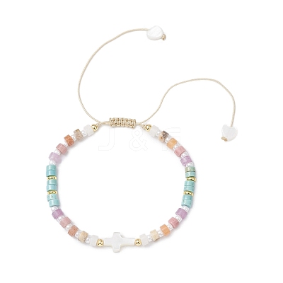 Natural Freshwater Shell & Mixed Gemstone Braided Bead Bracelets for Women BJEW-JB12717-1