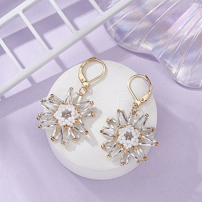 Seed Beaded Flower Dangle Leverback Earrings for Women EJEW-MZ00074-1