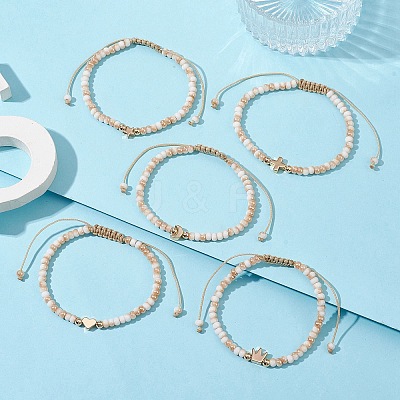 Glass & Brass Beads Braided Bead Bracelets BJEW-JB09873-1