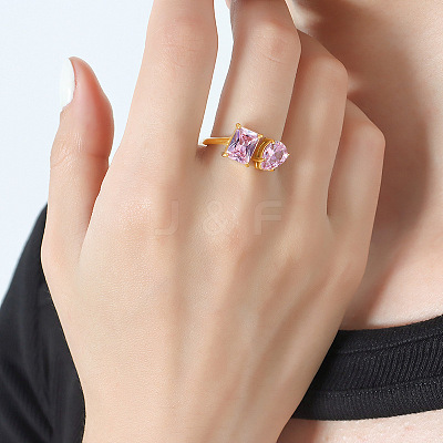 Rectangle & Teardrop 304 Stainless Steel Pave Cubic Zirconia Cuff Rings for Women FS-WG02DF6-03-1