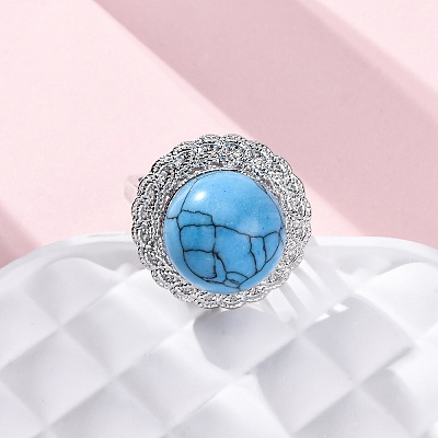 Natural & Synthetic Mixed Gemstone Round Adjustable Finger Rings RJEW-K241-05P-1