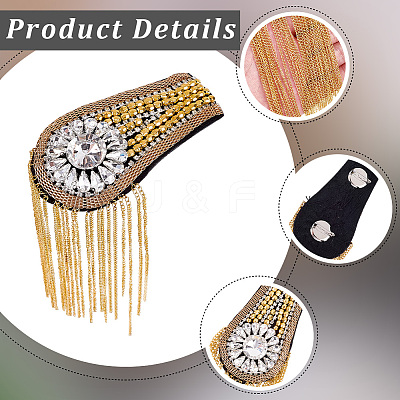 Teardrop Iron Chain Tassel with Rhinestone Epaulettes AJEW-WH20006-326C-G-1