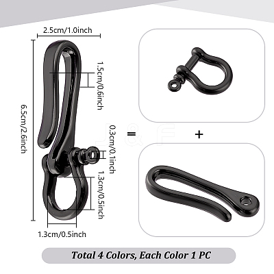 4Pcs 4 Colors Brass Shackle Clasps with Brass S Hook Clasps KK-PH0012-38-1