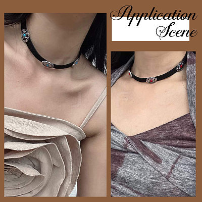 2Pcs 2 Colors Bohemian Alloy & Resin Imitation Turquoise Oval Velvet Choker Necklaces NJEW-CL0001-11-1