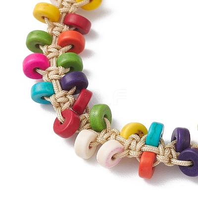 Flat Round Synthetic Turquoise Heishi Beaded Braided Bracelets for Men Women BJEW-JB12162-1