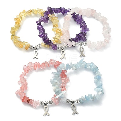 Natural & Synthetic Mixed Gemstone Chips Beaded Stretch Bracelets BJEW-JB09586-1