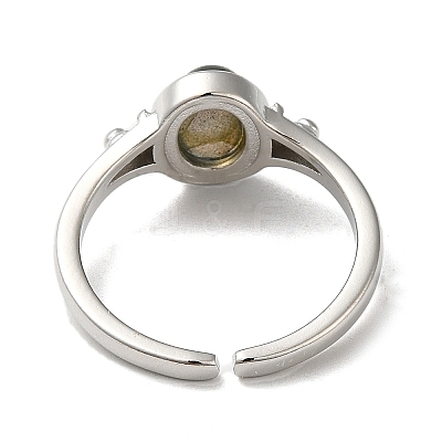 Natural Mixed Gemstone Oval Open Cuff Rings RJEW-M155-07P-1