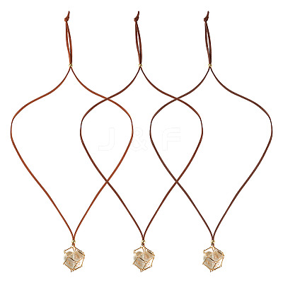 3Pcs Faux Suede Macrame Pouch  Pendant Necklaces NJEW-TAC0051-03-1