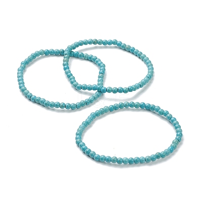 Synthetic Turquoise Beaded Stretch Bracelets BJEW-A117-A-18-1