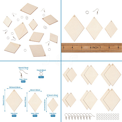 DIY Rhombus Shape Natural Wood Pendants Earring Making Kits DIY-YS0001-14-1