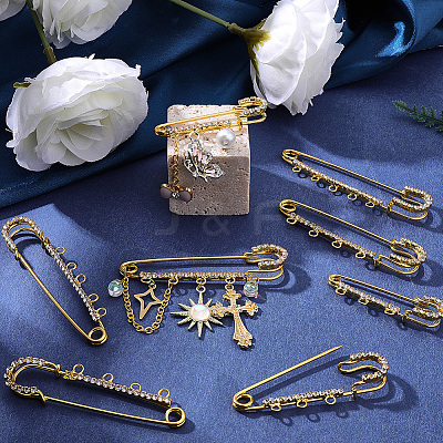 16Pcs 4 Styles Iron Rhinestone Safety Pins FIND-SC0022-25G-1
