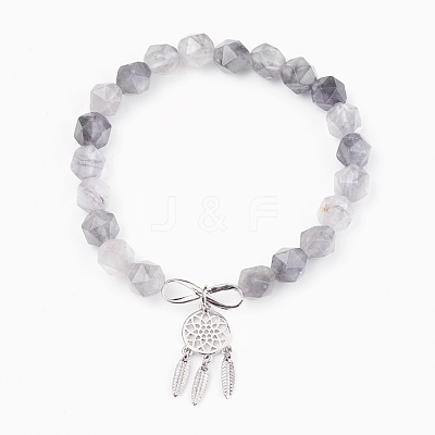 Natural Cloudy Quartz Beads Charm Bracelets BJEW-O162-D02-1