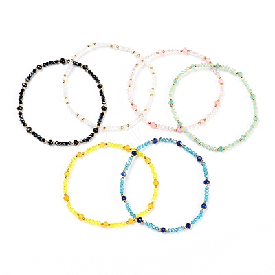 Electroplate Glass Beaded Stretch Bracelets BJEW-JB05337-M-1