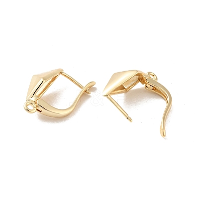 Faceted Rhombus Rack Plating Brass Hoop Earring Findings with Latch Back Closure KK-D083-03G-1