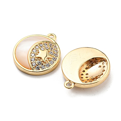 Natural White Shell & Clear Cubic Zirconia & Brass Charms BSHE-G034-34G-1