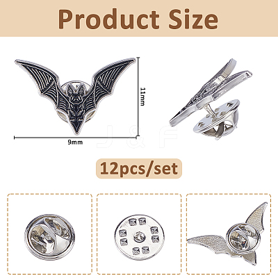 12Pcs Bat Enamel Pins JEWB-FH0002-63-1