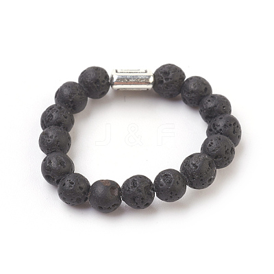 Natural Lava Rock Stretch Finger Rings RJEW-JR00221-01-1