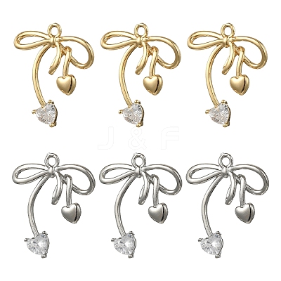 2Pcs 2 Colors Brass Micro Pave Clear Cubic Zirconia Pendants KK-YW0003-91-1