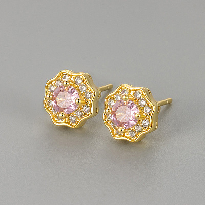 Valentine's Day Brass Clear Cubic Zirconia Stud Earrings WGA37BF-02-1