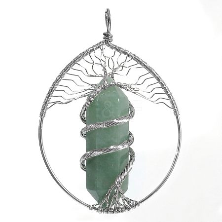 Copper Wired Natural Green Aventurine Pendants PW-WG815F9-05-1