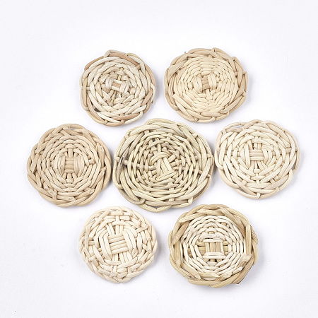 Handmade Reed Cane/Rattan Woven Beads WOVE-T006-020-1