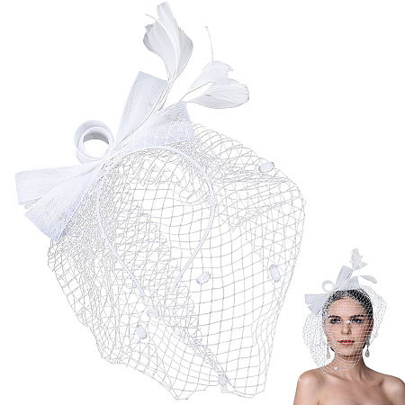 Gauze Mesh Veil Cloth with Aligator Hair Clip AJEW-WH20018-97B-1