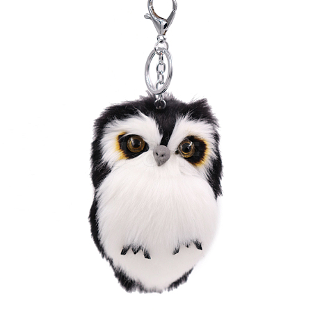 Imitation Rabbit Fur Owl Pendant Keychain ANIM-PW0003-053C-1