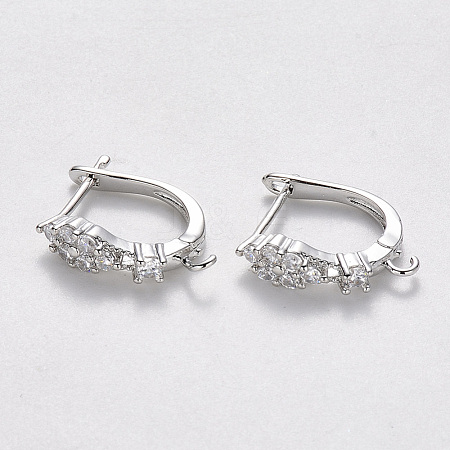  Jewelry Beads Findings Brass Cubic Zirconia Hoop Earrings, Nickel Free, with Loop, Real Platinum Plated, 17.5x4.5x13.5mm, Hole: 1.5mm; Pin: 0.8x1mm