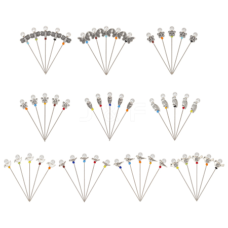 50Pcs 10 Style Garden Theme Iron Head Pins DIY-AB00028-1