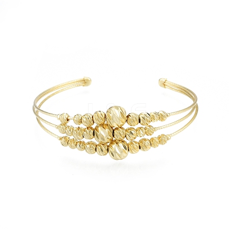 Brass Round Beaded Open Cuff Bangle BJEW-I303-01G-1