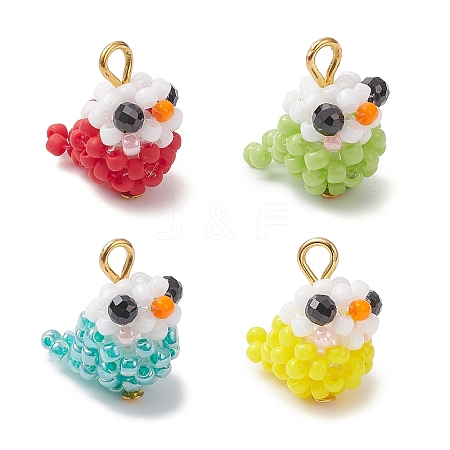 Glass Seed Beaded Bird Charms PALLOY-MZ00971-1
